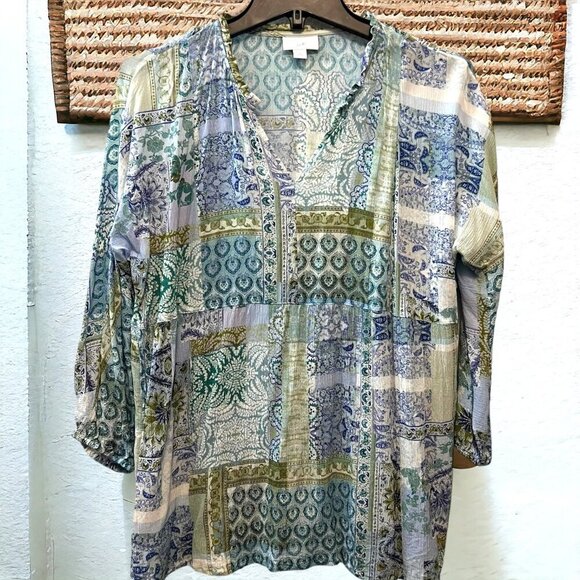 J Jill Boho Flowy Feminine Cottage Artsy Tunic Peasant Festival Blouse M Petite - Picture 2 of 9